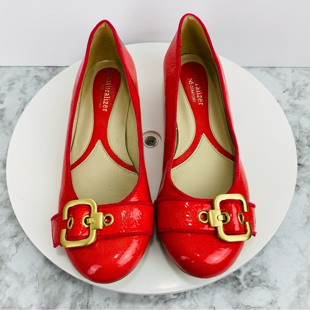 Naturalizer N5 Patent Leather Flats Loafers Shoes Womens 6 M Pink Gold Buckle‎